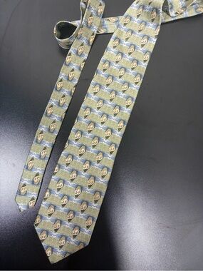 Pierre Pacha Italy 100% Silk Tie Green Blue Geometric Vintage Necktie